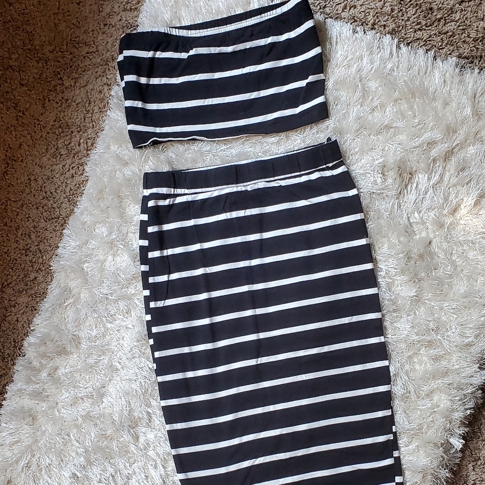 Shein strapless crop top body con skirt